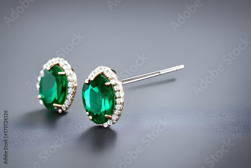 silver earrings. earrings. earring concept. close up of a pair of rings. set of earrings. AI generated. jewelry. emerald earrings. emerald and diamond earrings. emeralds. emerald jewelry. 