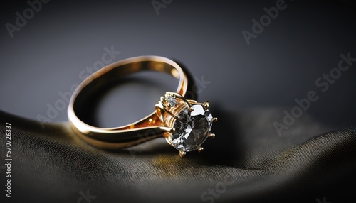  a close up of a diamond ring on a black cloth with a black background and a black background with a gold ring with a diamond in the middle. generative ai