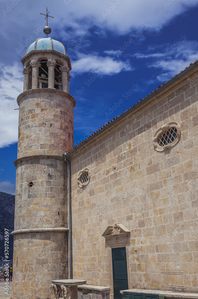 Tower of Church on Our Lady of Rocks islet, Kotor Bay, Montenegro