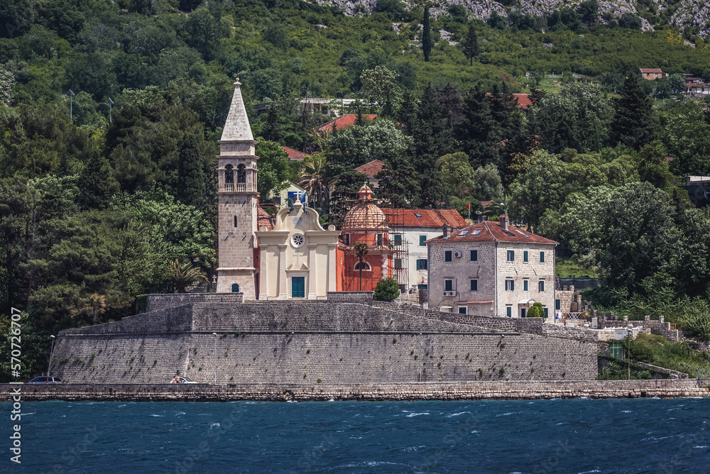 St Matthew Church in Dobrota town, Kotor Bay in Montenegro