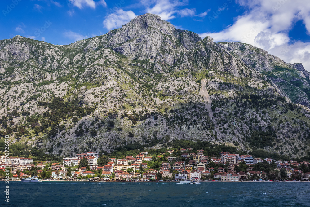 Mountains above Dobrota town, Kotor Bay in Montenegro