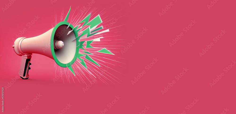 Fototapeta premium Megaphone on magenta background . Banner. Space for text on the right