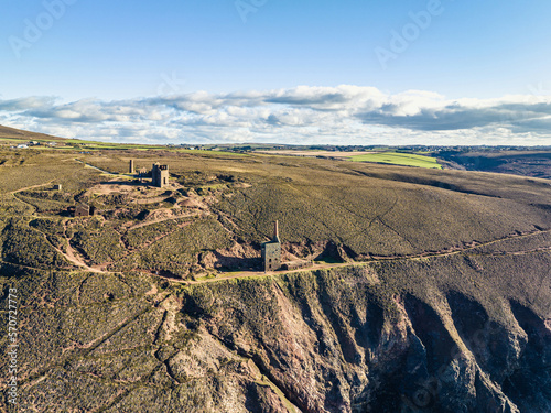 Wheal Coates Tin Mine Walk from a drone, Saint Agnes, Cornwall, England photo