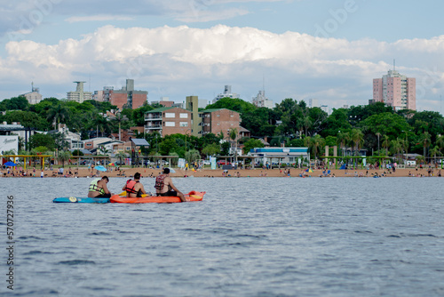 Personas Remando en el rio Paraná, Posadas Misiones, Argentina photo