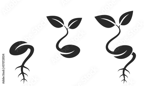 Seed sprouting icon set. seeds germination. planting and agriculture symbols. isolated vector images