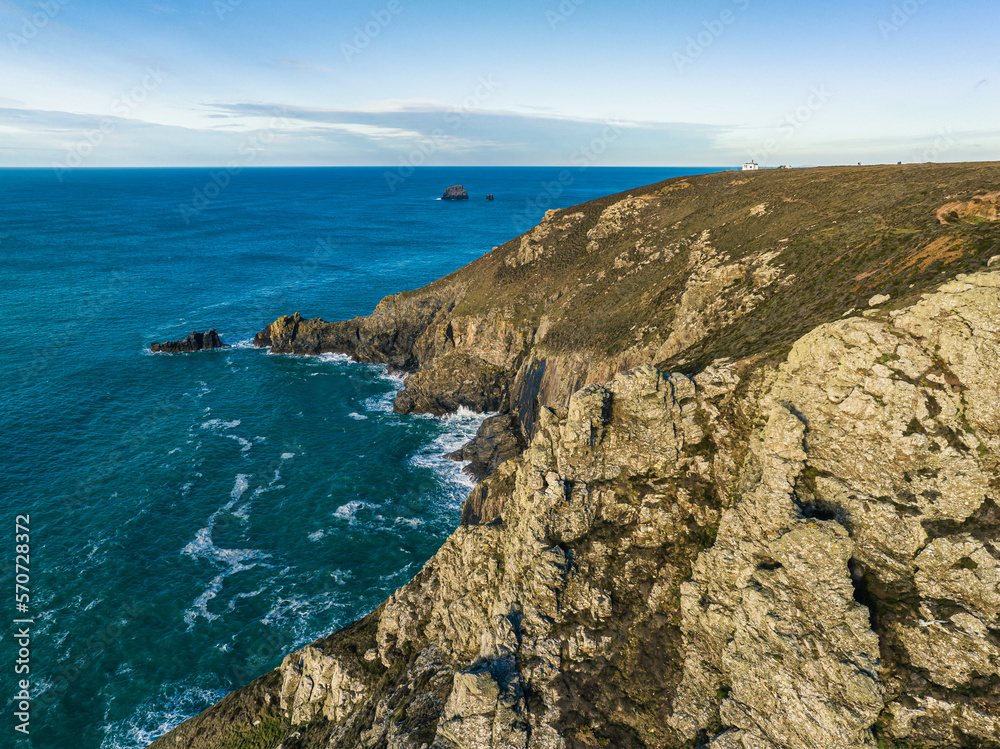 St. Agnes Heritage Coast from a drone, Trevellas Cove, Saint Agnes, Cornwall, England, UK