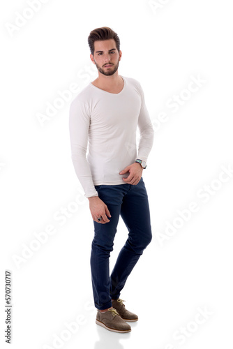 Handsome young man standing with white shirt