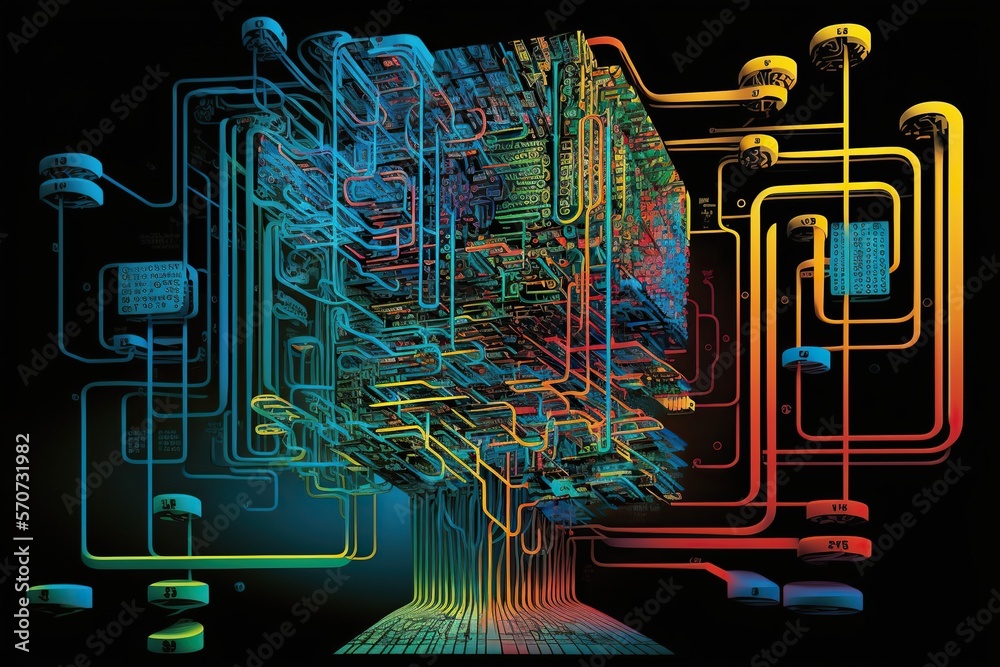 Abstract representation of computer algorithms with steps and processes ...