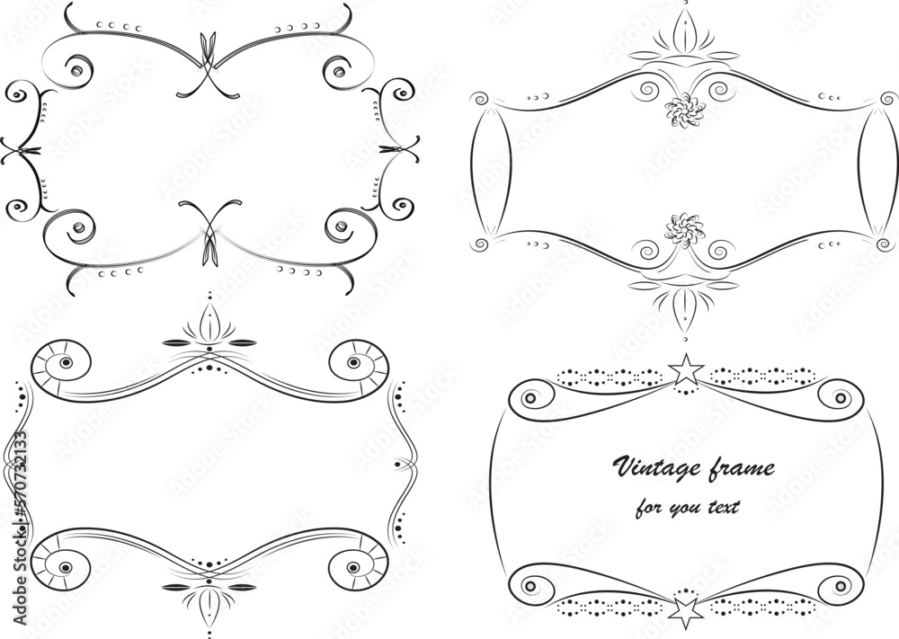 Set of vintage blank frames templates. Collection of vignettes for various purposes with place for text. Vector and jpg.
