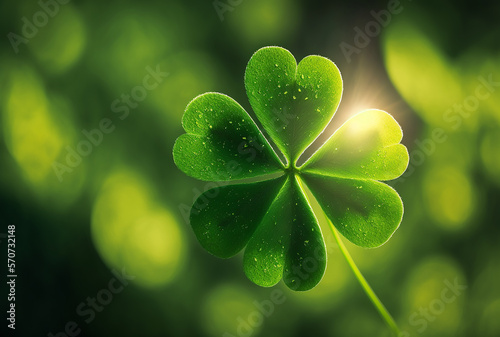 Four leaf clover luckyon sunshine background. St. Patrick's Day backdrop. Generative AI photo