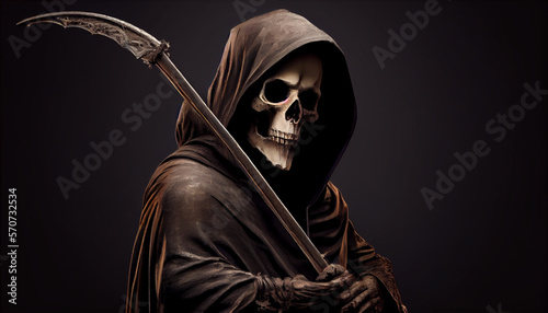 The grim reaper with a scythe portrait of the teath, generative ai