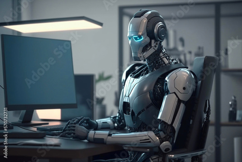 Humanoid robot works in the development office. Generative AI