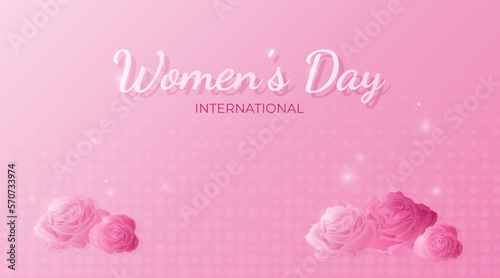 International women's day banner. 8 march background with roses.