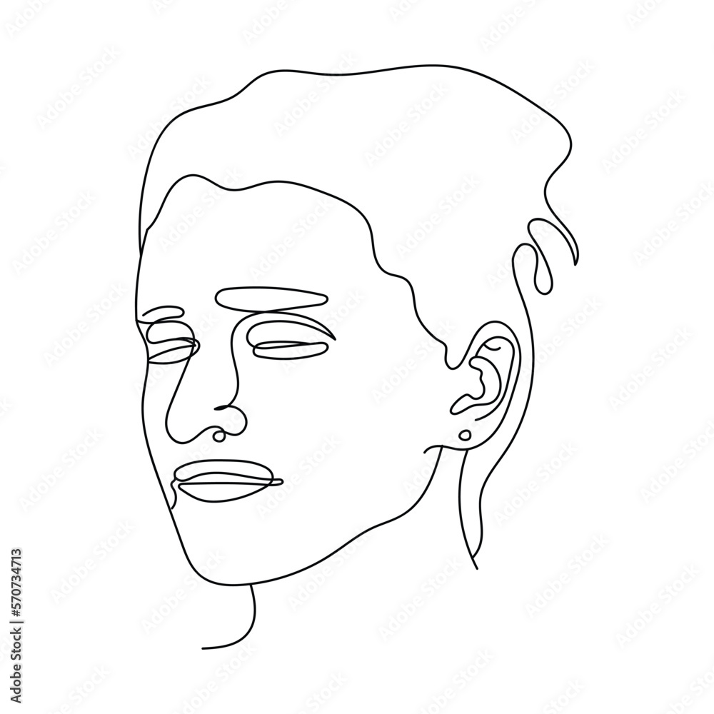 continous line woman head drawing, face of a beautiful girl