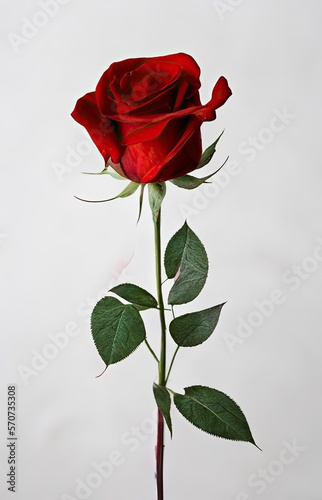 Beautiful red rose on a light colored background - generative ai