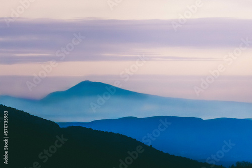 mountains in the fog