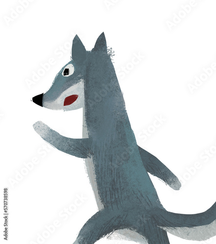 cartoon scene with bad wolf on white background illustration for children