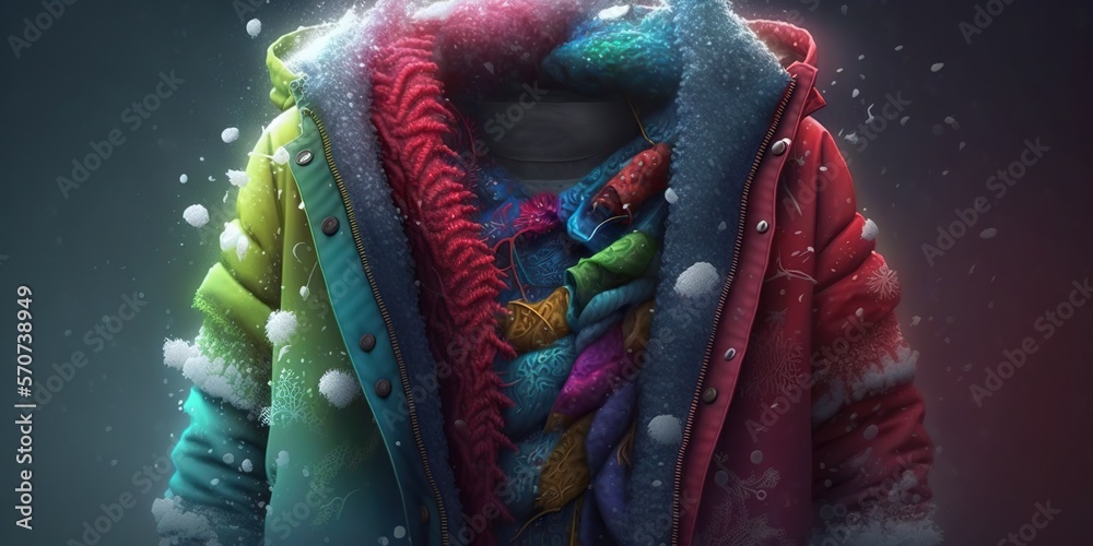 Naklejka premium burst of vibrant hues representing the different aspects of winter from the warmth of a snug sweater, concept of Cozy Comfort and Chilly Chill, created with Generative AI technology