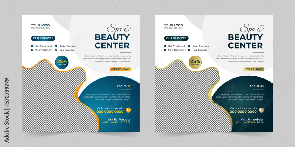 Modern Spa Beauty Center social media post, Digital marketing promotion ads sales and discount web banner vector template design Modern Spa Beauty Center social media post, Digital marketing promotion ads sales and discount web banner vector template design