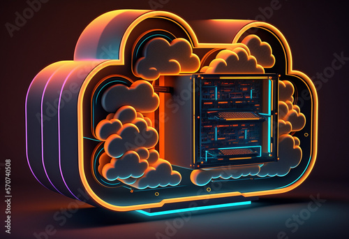 Neon-Illuminated AI-Generated Render of the Futuristic Cloud-Powered Technology Landscape