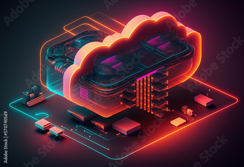 Neon-Illuminated AI-Generated Render of the Futuristic Cloud-Powered Technology Landscape