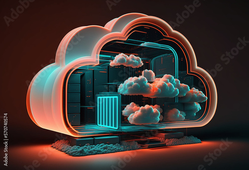 Neon-Illuminated AI-Generated Render of the Futuristic Cloud-Powered Technology Landscape
