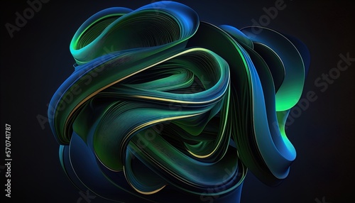 Abstract green 3D Business Technology Aurora Silk Background created with generative ai technology