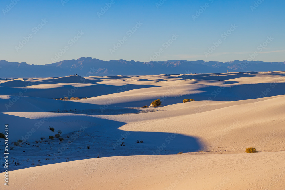 Sunny view of the landscape of White Sands National Park Sunny view of the landscape of White Sands National Park