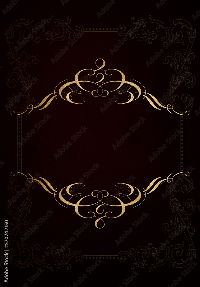 Abstract grunge dark red background with golden patina and frame