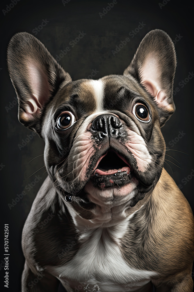 Surprised French Bulldog portrait - Created with generative AI technology