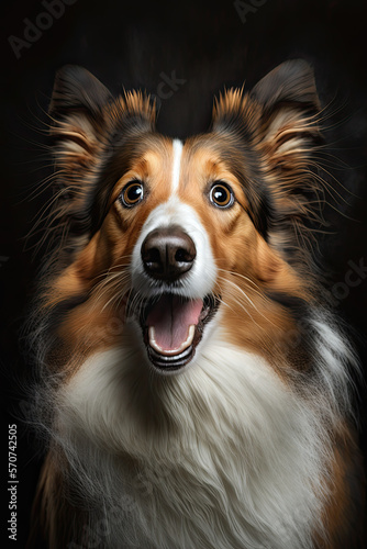 Surprised Collie portrait - Created with generative AI technology © Ben