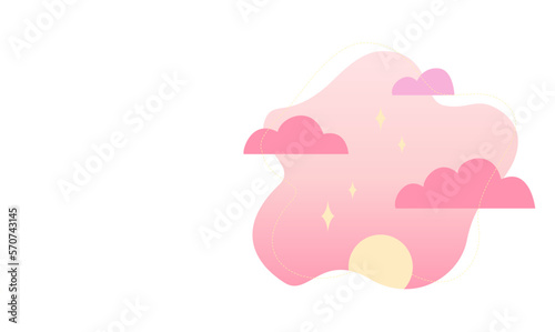 Modern beautiful landscape with gradient in pastel colors. Sunset, dusk icon. Sun time vector illustration with clouds on abstract spot background.