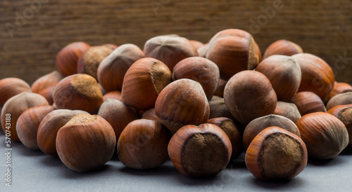 beautiful hazelnuts on a wooden background