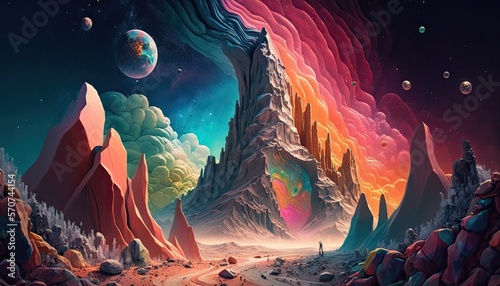 Surreal, colorful alien landscape Generative AI © jay