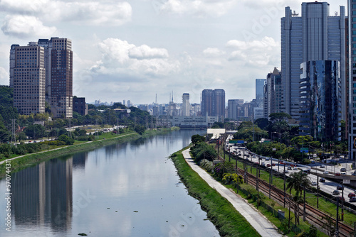 Urban landscape with river and roads in the Marginal Pinheiros. Sao Paulo city  Brazil