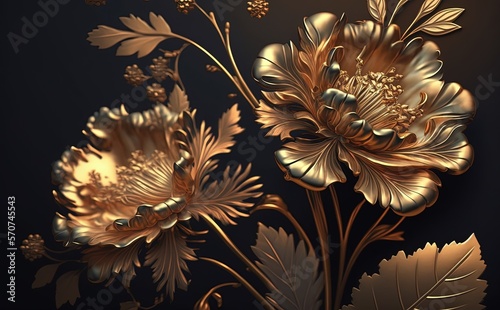 Beautiful fantasy vintage gold flower - Generative AI