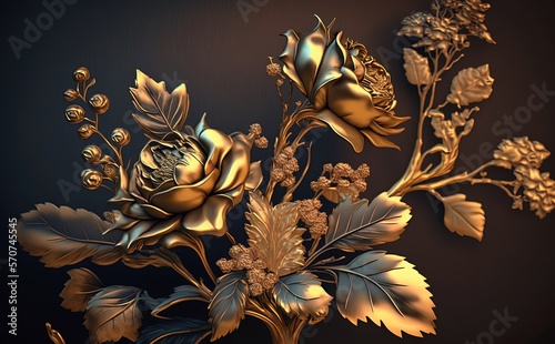 Beautiful fantasy vintage gold flower - Generative AI