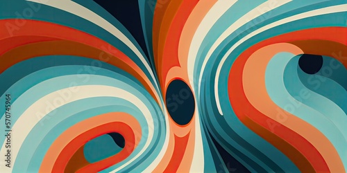 Symmetrical and minimalistic 1970s Backgrounds. Retro colorful abstract art, vector . Generative AI.