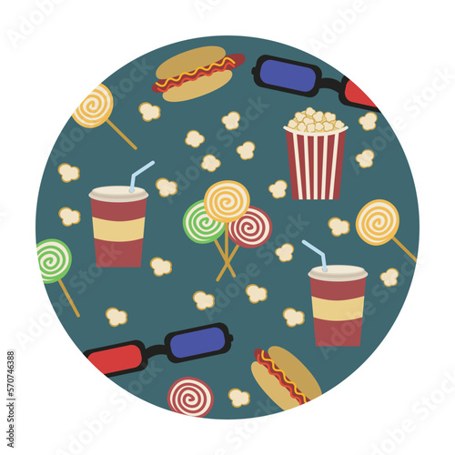 Food and drink  cinema  vector circle banner.