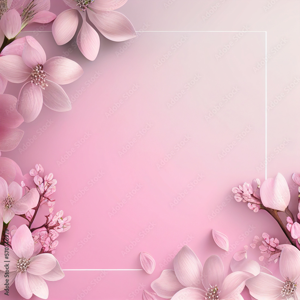 Spring blossom background in pink pastel tones with copy space. Generative AI  
