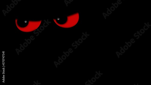 Evil Red Blinking Eyes on Black Background 4K Loop features a pair of red evil angry looking eyes looking around and blinking in the dark.
 photo