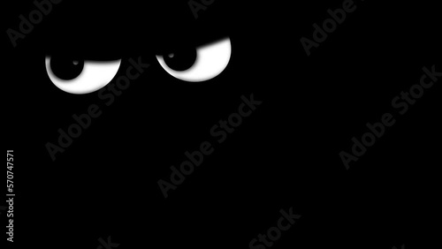 Evil White Blinking Eyes on Black Background 4K Loop features a pair of white evil angry looking eyes looking around and blinking in the dark.
