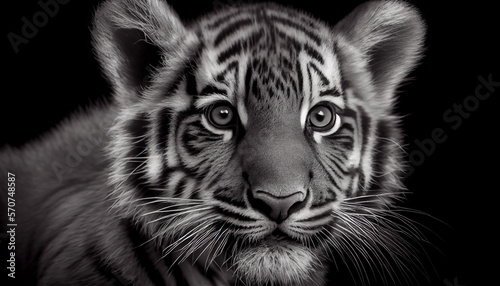 Schwarz weiß Portrait von einem Tiger Baby. Perfektes Wandbild - Generative Ai 