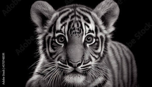 Schwarz wei   Portrait von einem Tiger Baby. Perfektes Wandbild - Generative Ai 