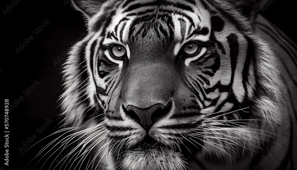 Schwarz weiß Portrait von einem Tiger. Perfektes Wandbild - Generative Ai Schwarz weiß Portrait von einem Tiger. Perfektes Wandbild - Generative Ai