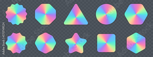 Holographic stickers in realistic style. Sticker pack. Holographic stickers collection. Hologram labels. Hologram.