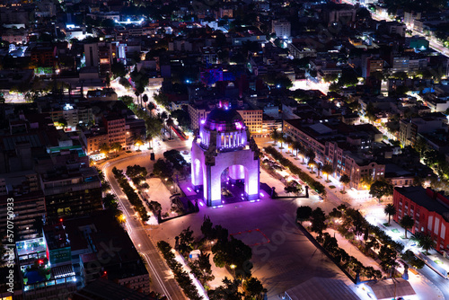 Aerial view of city centre showing architectural landmark Monument to the Revolution located in Plaza de la Republica in Mexico City  Mexico.