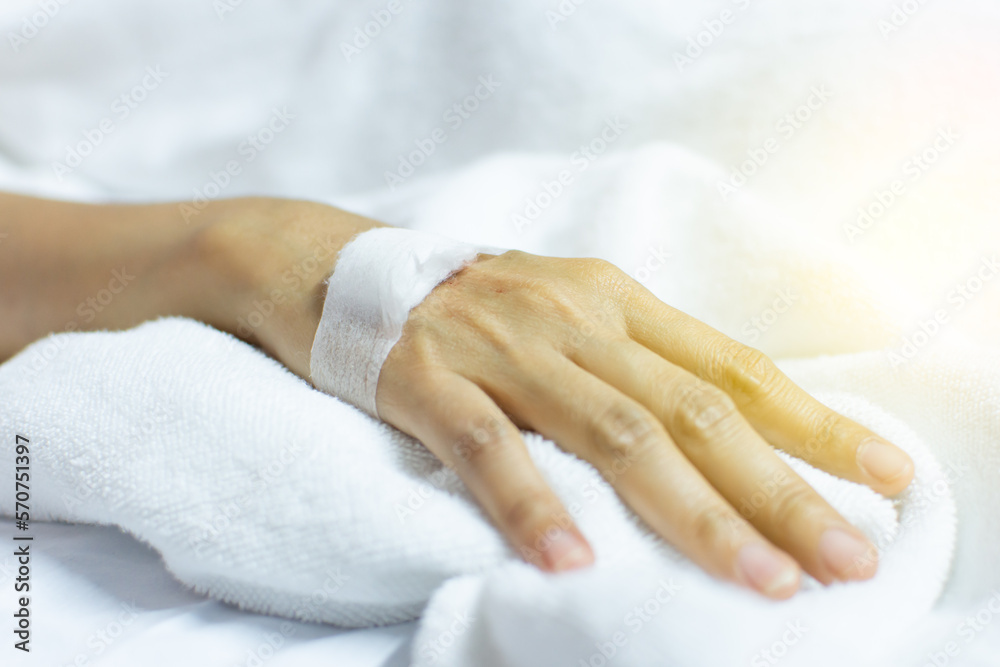 Patient with saline intravenous in the hospital Patient with saline intravenous in the hospital