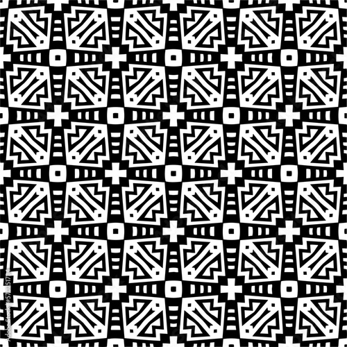 Vector geometric traditional folk ornament. Ethnic seamless pattern. Minimal ornamental background with abstract shapes. Black and white texture. Dark repeat design.