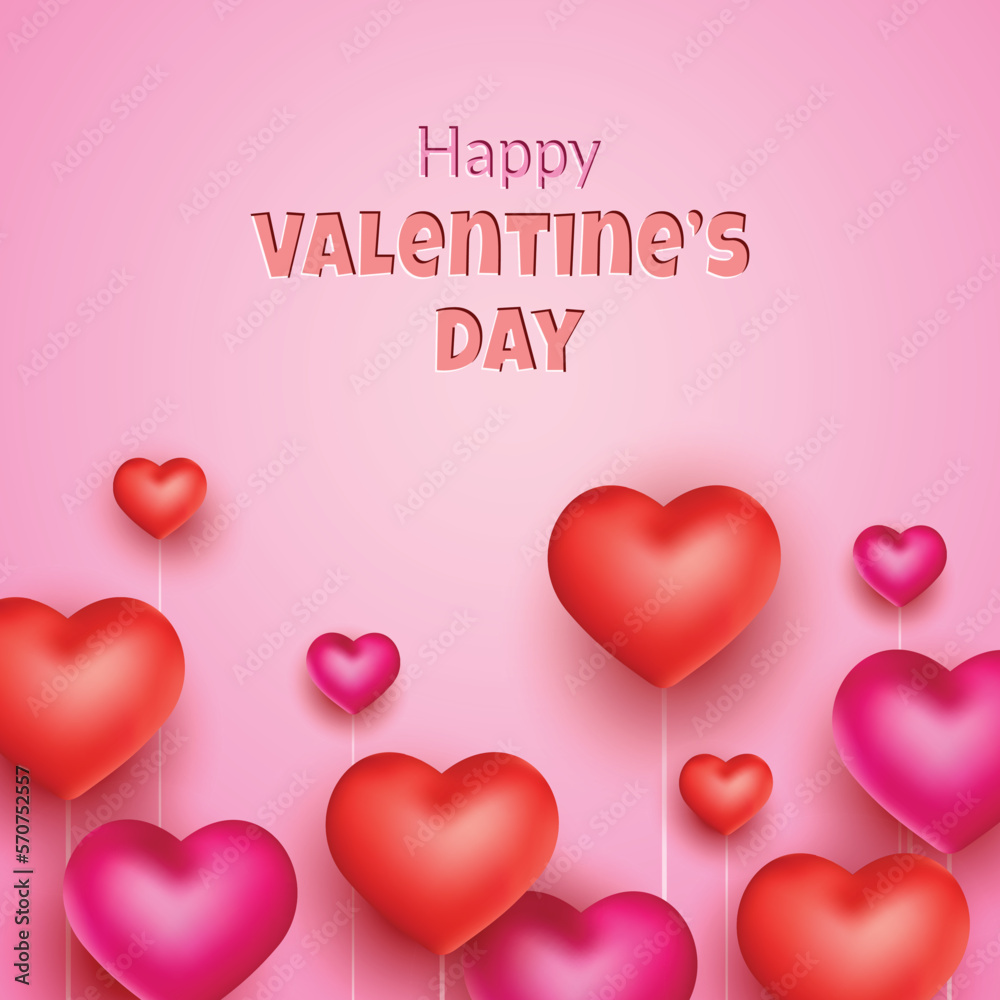 valentine's day promotion poster template with 3d realistic heart ornament vector